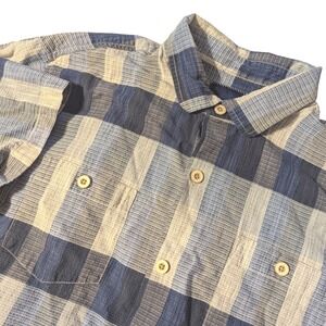 Tommy Bahama Mens Large Talmuda Bay Plaid Silk Camp Shirt Textured Short Sleeve